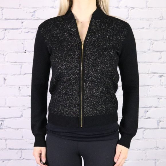 Calvin Klein black gold metallic bomber sweater c2 - Picture 1 of 6